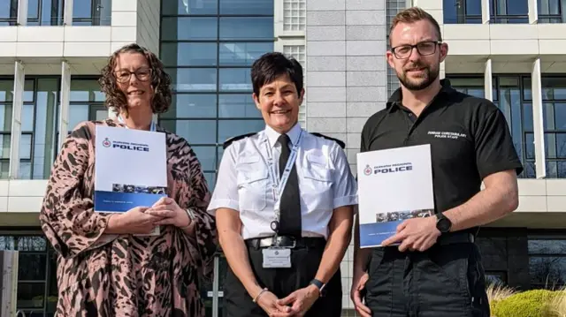 Durham Police call handler Fiona Barker, Assistant Chief Constable Tonya Antonis, and supervisor David Wallace