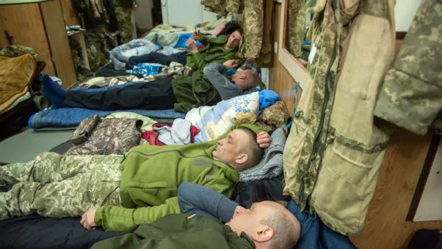 Ukrainian troops resting after returning from the front