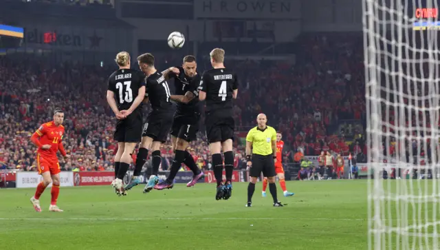 Gareth Bale's free-kick flies over the wall en route to the top corner