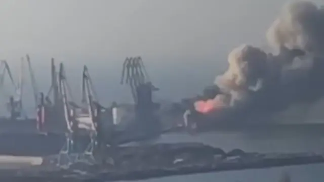 A fire at Berdyansk port in Ukraine