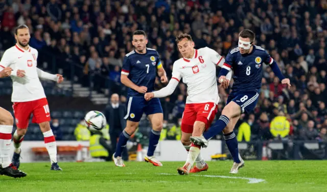 Callum McGregor has a shot at goal for Scotland