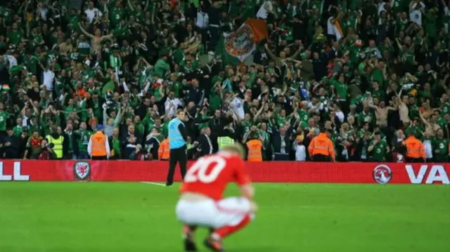 Ireland fans celebrating at Cardiff City Stadium