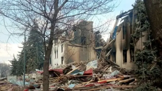 The bombed theatre in Mariupol