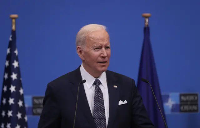 US President Joe Biden holding a press conference at NATO Headquarters in Brussels on 24 March 2022