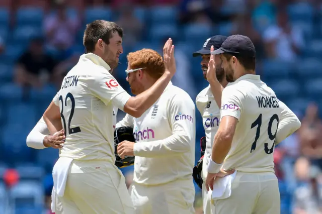 Craig Overton celebrates wicket