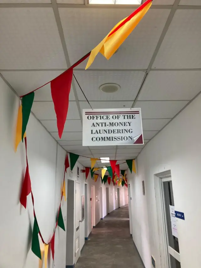 Office of the anti-money laundering commission just along from the commentary box in Grenada