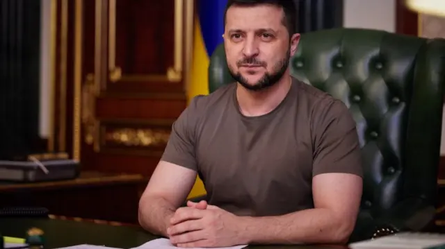 Zelensky at his desk