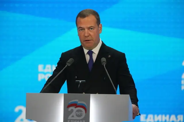 Dmitry Medvedev during the Congress of The United Russia Party in December 2021, in Moscow.