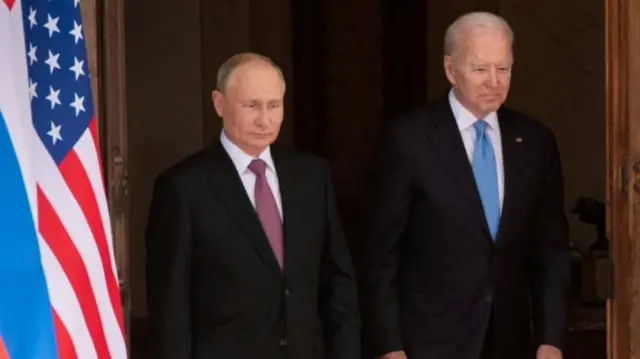 Vladimir Putin and Joe Biden meet at a summit in Geneva in June 2021