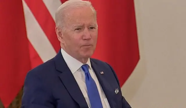 US President Joe Biden speaking in Warsaw