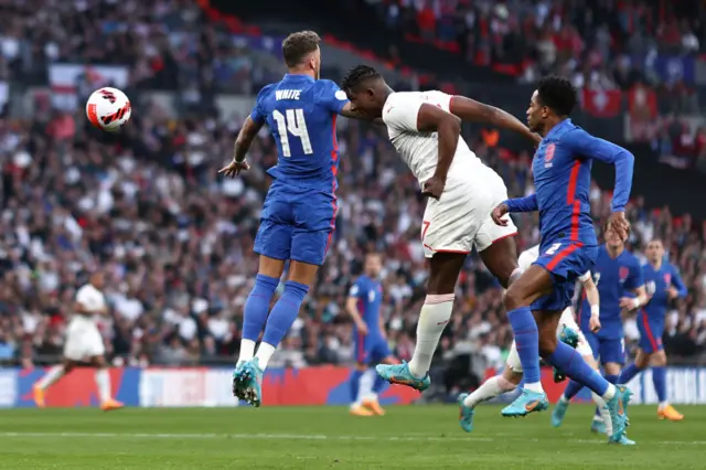 Switzerland's Breel Embolo scores against England