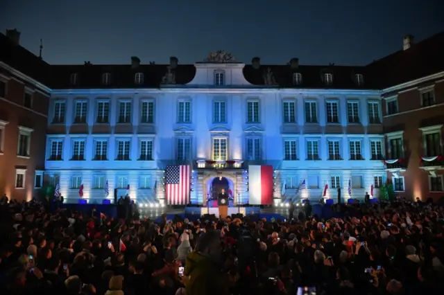 Joe Biden addresses crowds in Warsaw