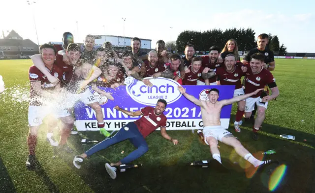 Kelty Hearts celebrate after being crowned League 2 Champions