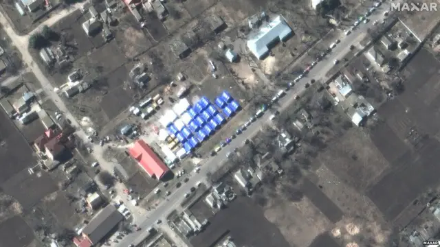 Satellite photo shows Russia's Bezimenne refugee camp east of Mariupol