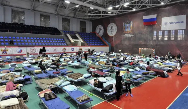 Refugees from Mariupol in a temporary accommodation centre in the Rostov region of Russia on 21 March