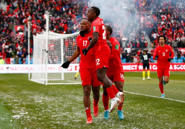 Canada celebrate goal vs Jamaica