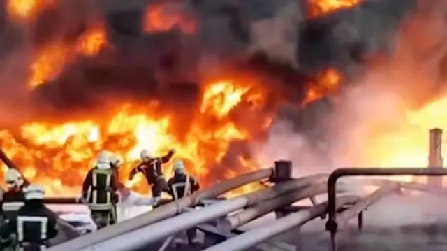 Firefighters tackle blaze at fuel storage facility in Lutsk