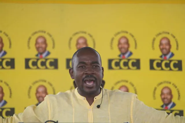 Opposition leader for Citizens Coalition for Change Nelson Chamisa addresses a rally on February 27, 2022