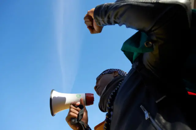 A man at an anti-slavery march in France, in 2017.