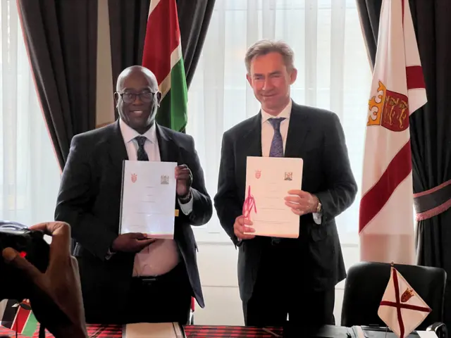 Jersey’s Attorney General Mark Temple QC, and the Kenyan High Commissioner for the UK Manoah Esipisu, at the Kenya High Commission.