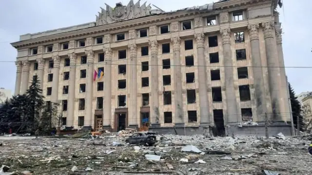 The government building in Kharkiv, destroyed by Russian missiles