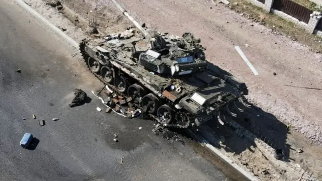 Destroyed Russian tank in Ukraine