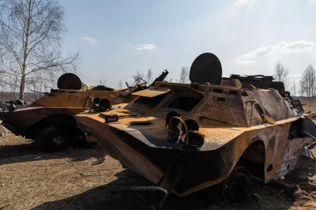 Destroyed Russian armoured vehicles