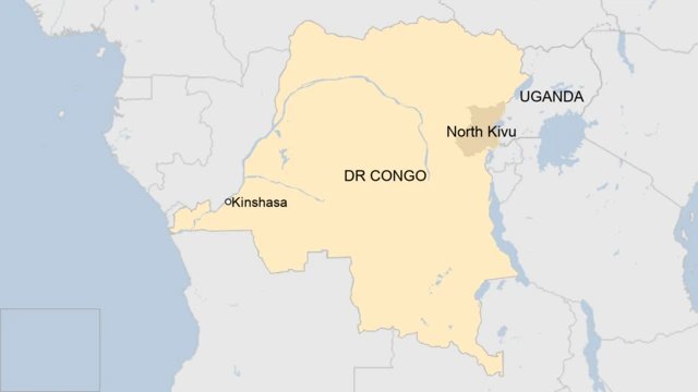 A map showing North Kivu province, on DR Congo's eastern border with Uganda.