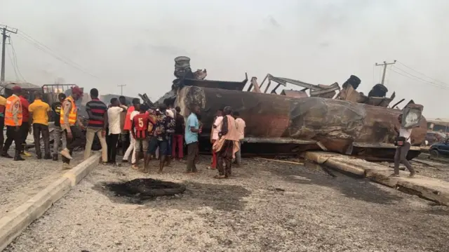 The scene of the explosion in Lagos