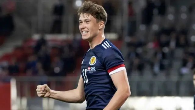 Jack Hendry celebrates his second international goal