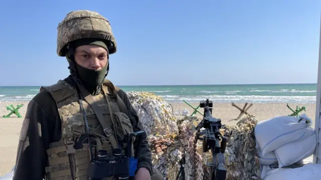 A soldier in the coastal city of Odesa in southern Ukraine