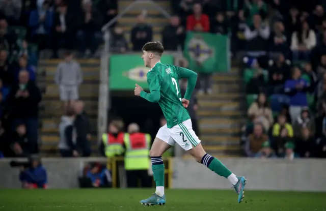 Trai Hume makes his debut for Northern ireland against Hungary