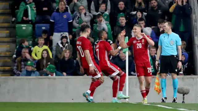 Hungary celebrate scoring against Northern Ireland during Tuesday nights International Friendly