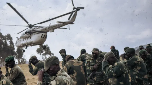 UN helicopter taking off in South Kivu