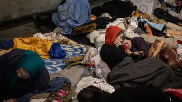 Residents, some who have been there since the start of the invasion shelter in a subway station on March 28, 2022 in Kharkiv, Ukraine.