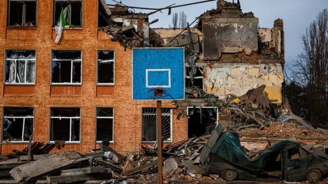 A school building that was partially destroyed by Russian shelling in Chernihiv earlier this month