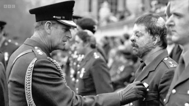 Prince Phillip with Falklands veteran, Simon Weston CBE