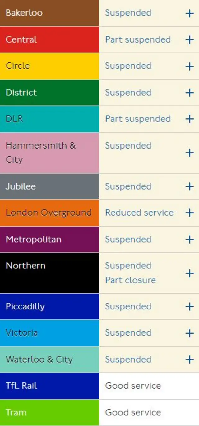 A screengrab of the TfL website