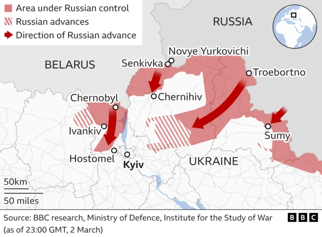 Map of northern advances