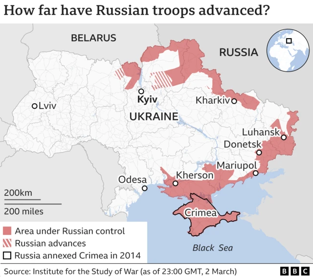 Map showing situation in Ukraine