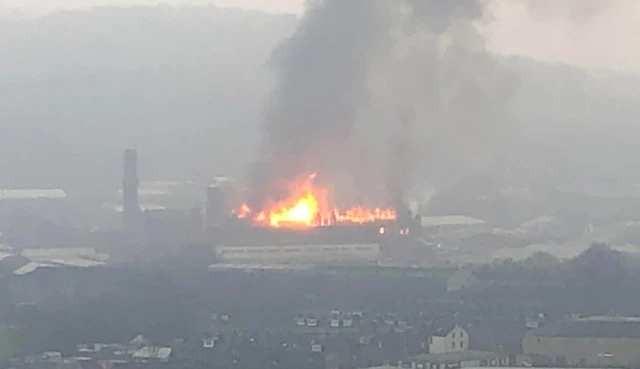 Mill fire from a distance