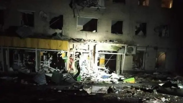 the damaged building
