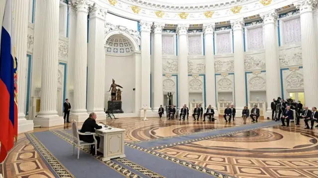 In the days before the invasion, Russian TV broadcast a session of President Putin's 30-member security council