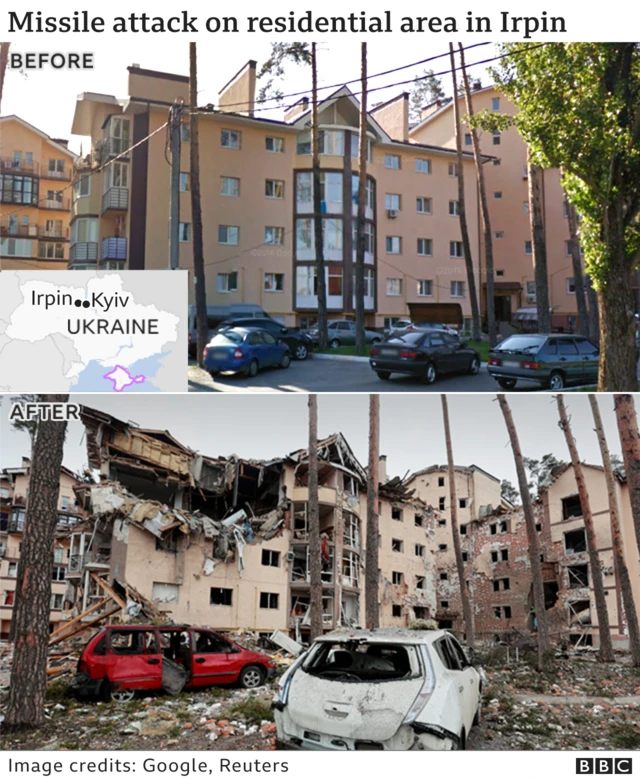 Before and after a missile strike