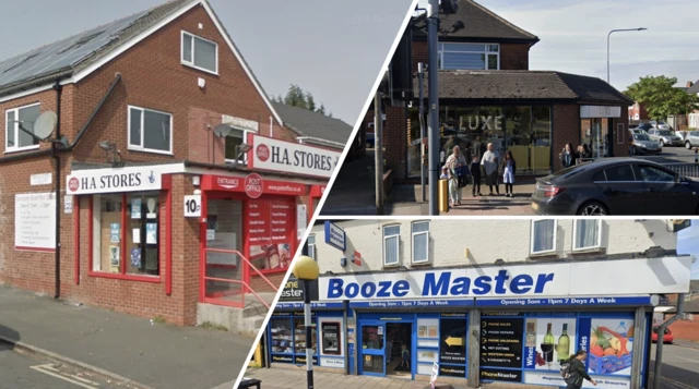 The front of three local shops.