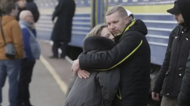 Refugees catching train from Odesa in Ukraine to Poland