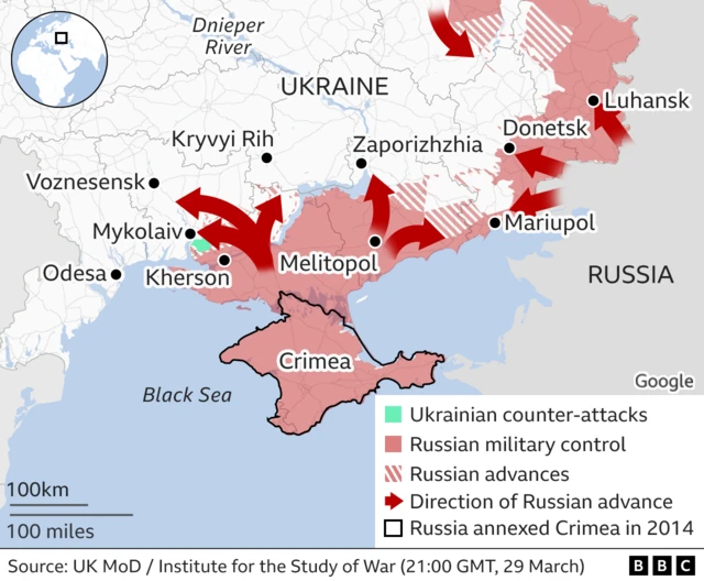 Map of Russian advances in the south-east of Ukraine