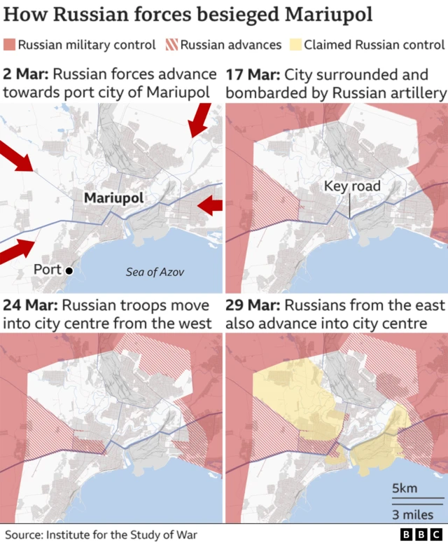 Maps showing how Russia beseiged Mariupol