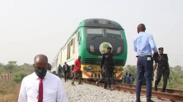 The train attacked by bandits in Nigeria - taken from transport minister's Twitter feed