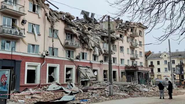 Ruins of a hotel in Chernihiv